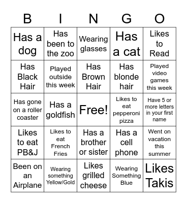 Student Search Bingo Card