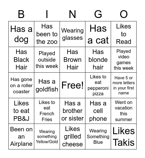 Student Search Bingo Card