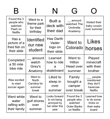 8th Grade Crosby Band Bingo Card