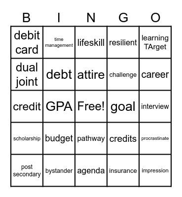 Adolescent Ed Vocabulary Bingo Card