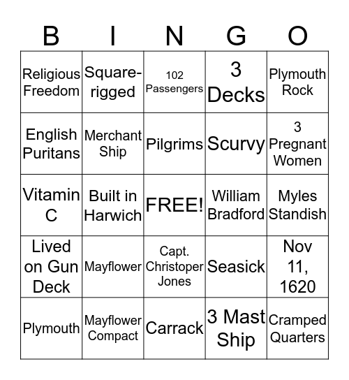 MAYFLOWER BINGO  Bingo Card
