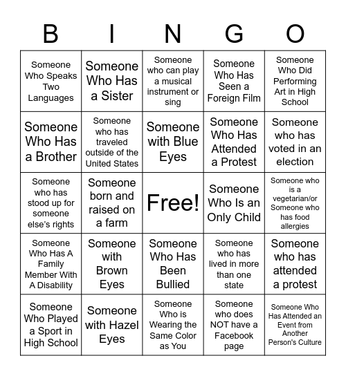 Who Are We Bingo Card