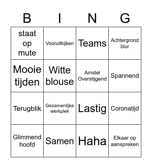 Medewerkersbijeenkomst Bingo Card