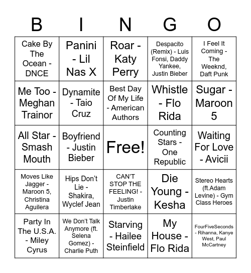 Musical Bingo WCU Bingo Card