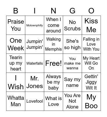 90's Music Bingo Card