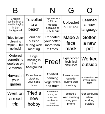Quarantine BINGO Card