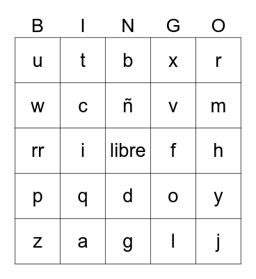 Spanish Alphabet Bingo Card