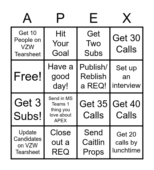 Day 4- Bingo Contest Bingo Card