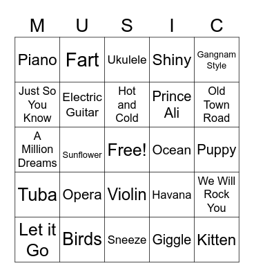 Music and Sounds! Bingo Card