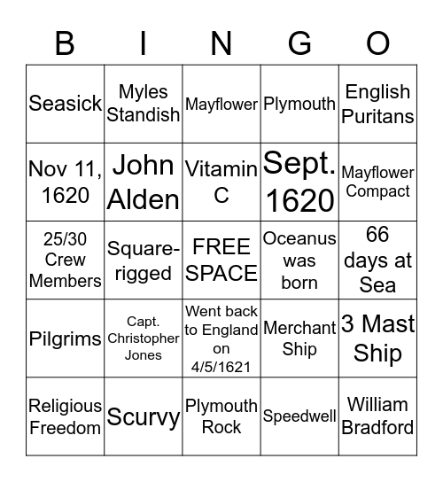 MAYFLOWER BINGO Card