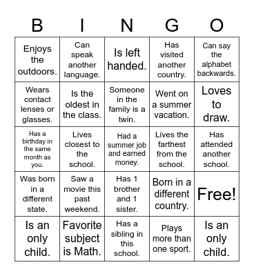 Getting to Know You Bingo Card
