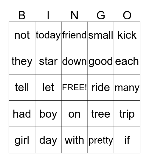 Word Wall Word Bingo Card