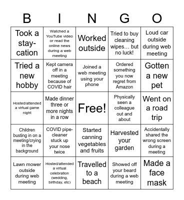 Quarantine BINGO Card
