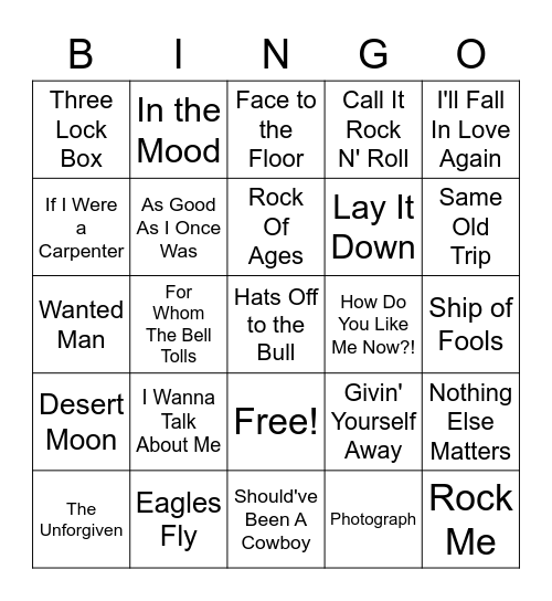 Bingo Tunes By Rick Bingo Card