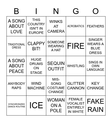 Eurovision 2020 Bingo Card