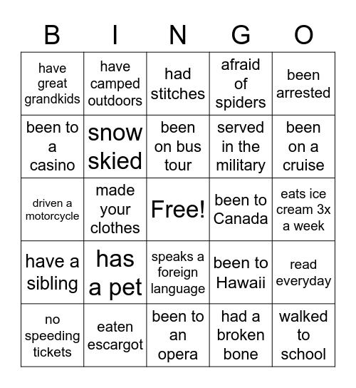 Getting to Know You Bingo Card