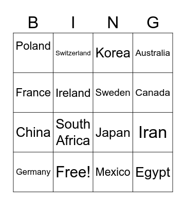 Country Bingo!! Bingo Card