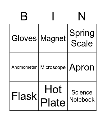 Science Tools Bingo Card