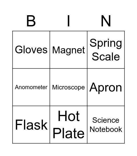 Science Tools Bingo Card