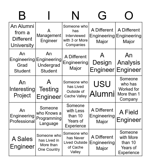 Engineering Mixer Bingo Card