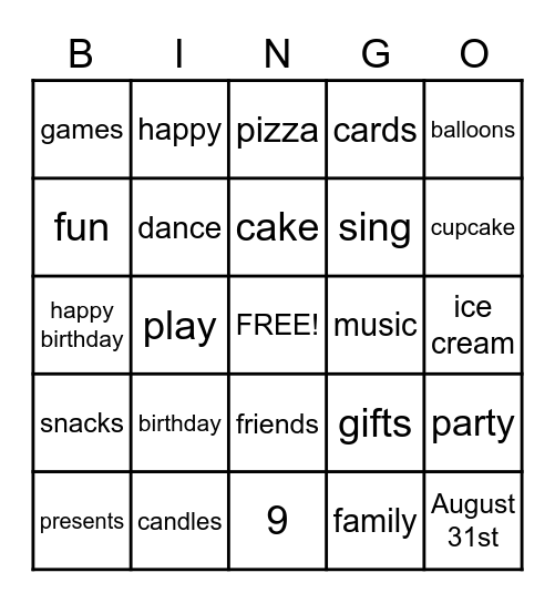 Birthday!! Bingo Card
