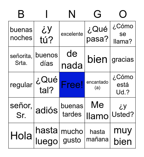 Saludos Bingo Card