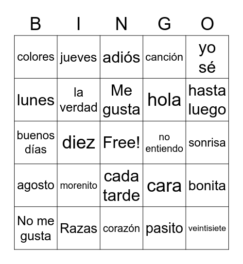 Mi Persona Favorita Bingo Card