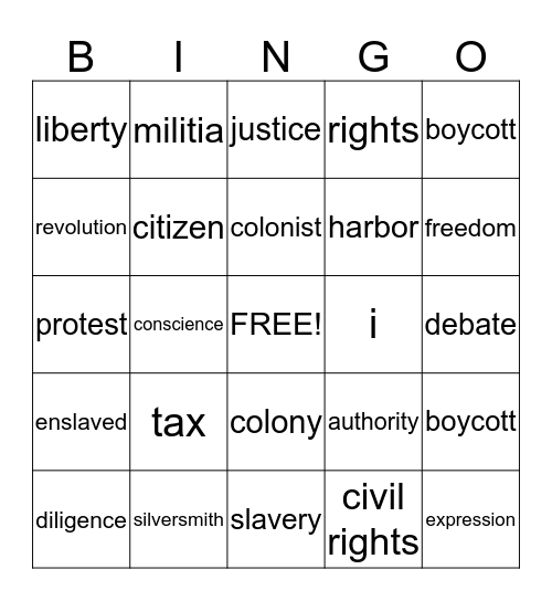 Paul Revere Bingo Card