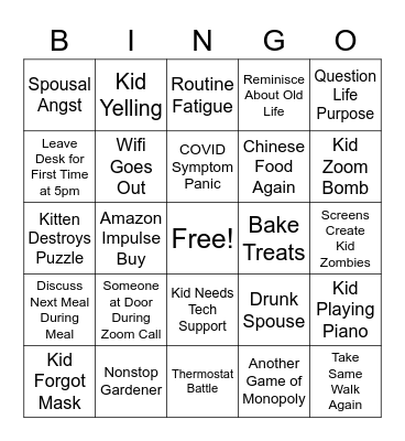Pandemic Bingo Card