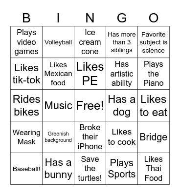 Roberts 1st period 2020 Bingo Card