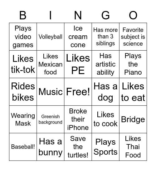 Roberts 1st period 2020 Bingo Card