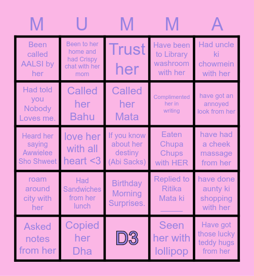 JAI MATA DI <3 Bingo Card