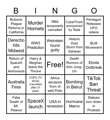 2020 Bingo Card