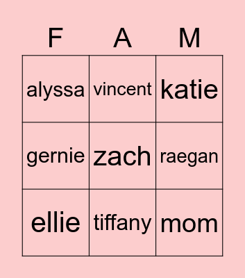 Family Bingo Card