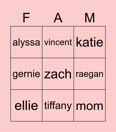 Family Bingo Card