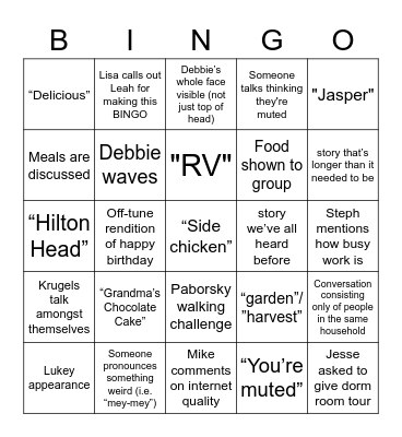 Paborsky Zoom Bingo Card