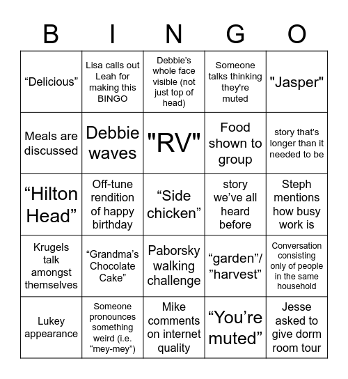 Paborsky Zoom Bingo Card