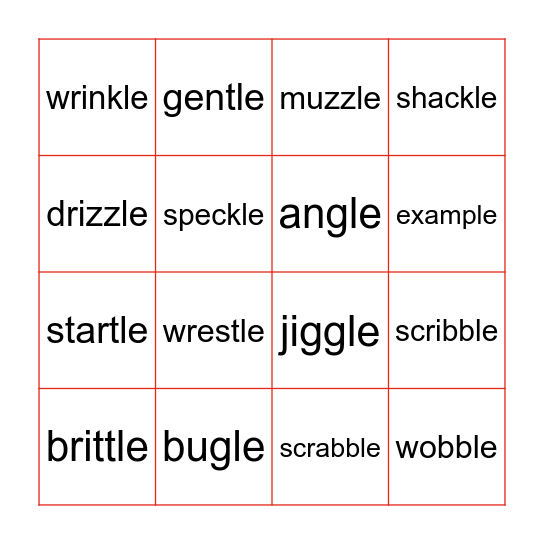 -le Syllable Bingo Card