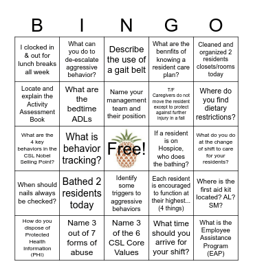 Care Managers  (Over Night) Bingo Card