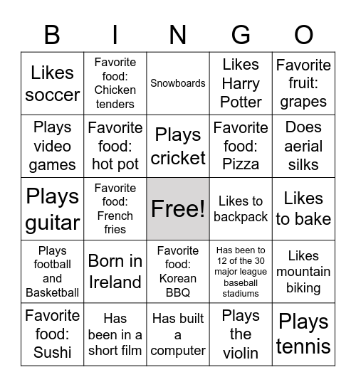 Untitled Bingo Card