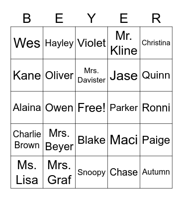 2nd Grade Back to School Bingo Card