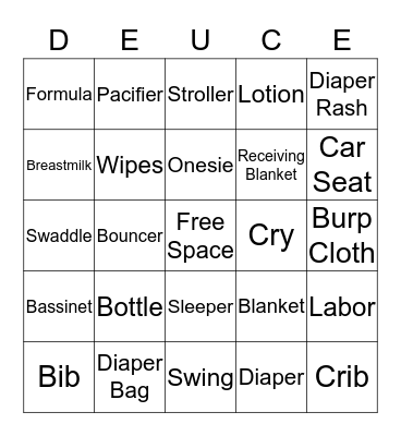 Baby Suttle Bingo Card