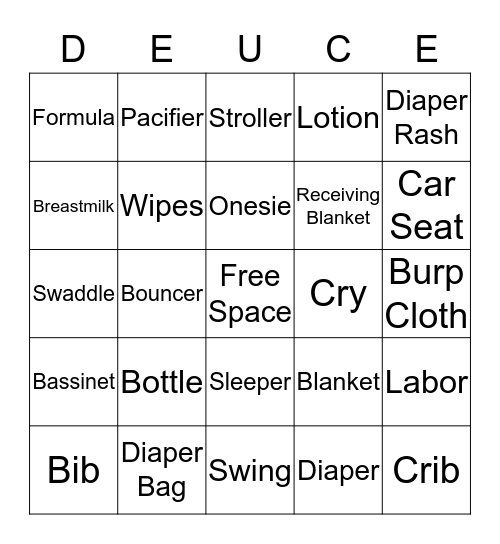 Baby Suttle Bingo Card