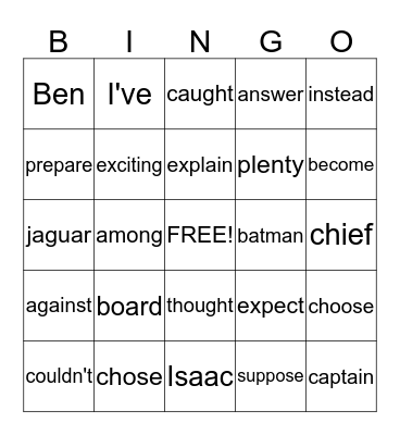 Nick's Bingo Game Bingo Card