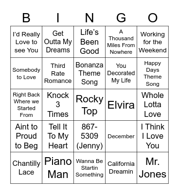 Music Bingo 19 Bingo Card