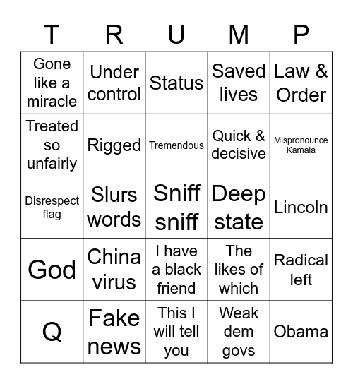 Stupid Trump Bingo Card