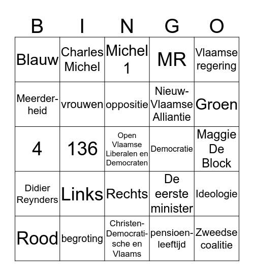 Federale regering Bingo Card