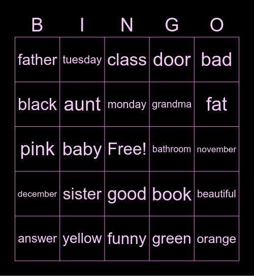 Untitled Bingo Card