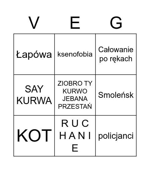 VEGA BINGO Polityka Bingo Card