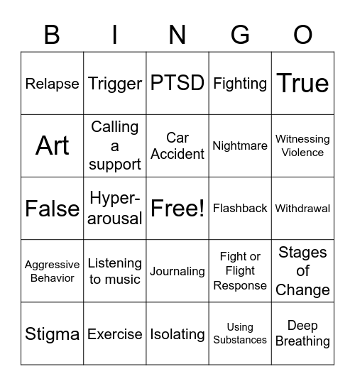 Seeking Safety Review  Bingo Card